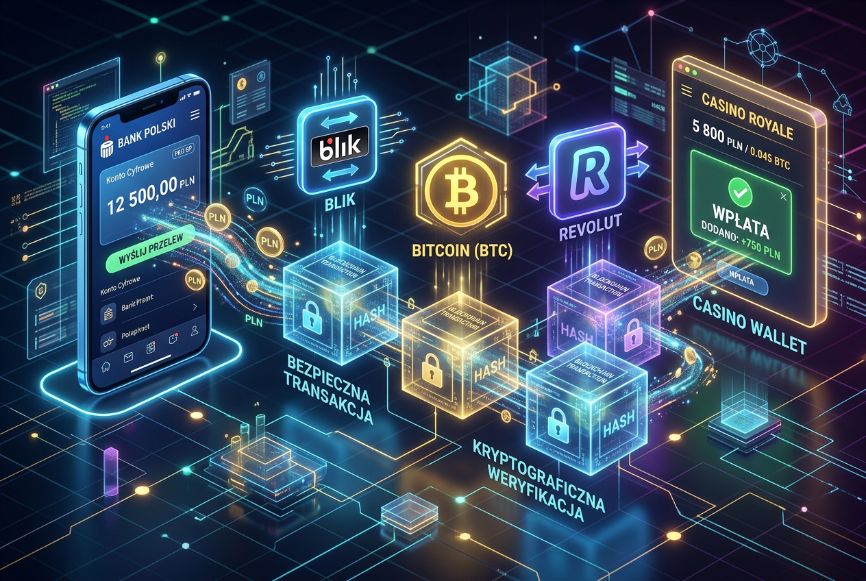 Wizualizacja bezpiecznych p\u0142atno\u015bci cyfrowych i technologii blockchain w kasynach online